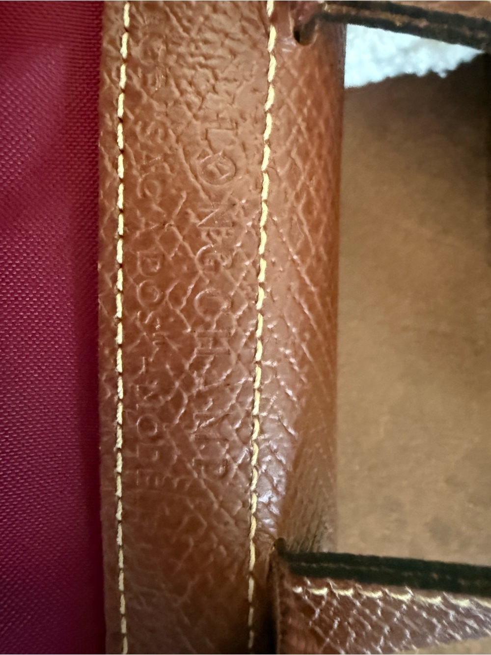 Longchamp Burgundy Nylon Backpack with Brown Leather Flap - Picture 4 of 6